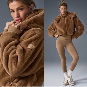 ALO Yoga Faux Fur Toasted Almond Plush Bomber Jacket , Sz. XS